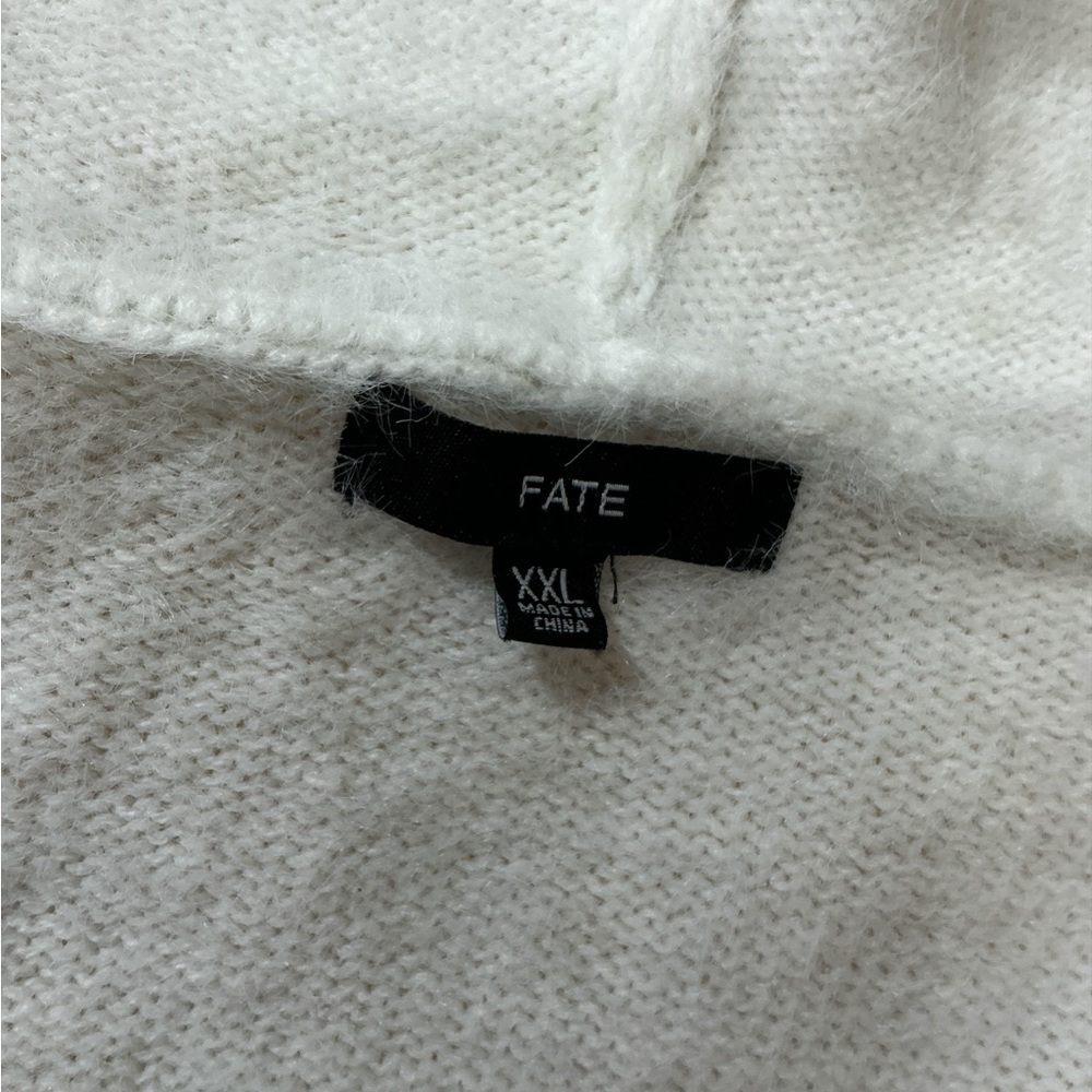 Fate Open-Front V-Neck Cardigan in White, Navy & Tan - Picture 5 of 6
